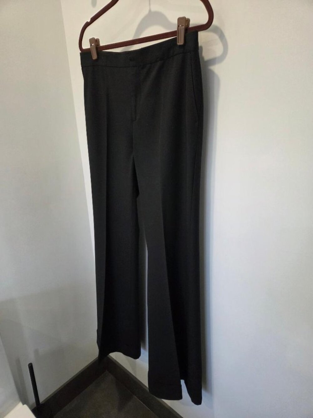Zara Black Women's Cuffed Flared Wide Leg Mid Rise Trouser Pants  sz 12